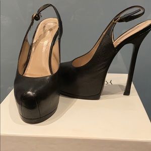 Saint Laurent Black Tribtoo Slingback 36 1/2
